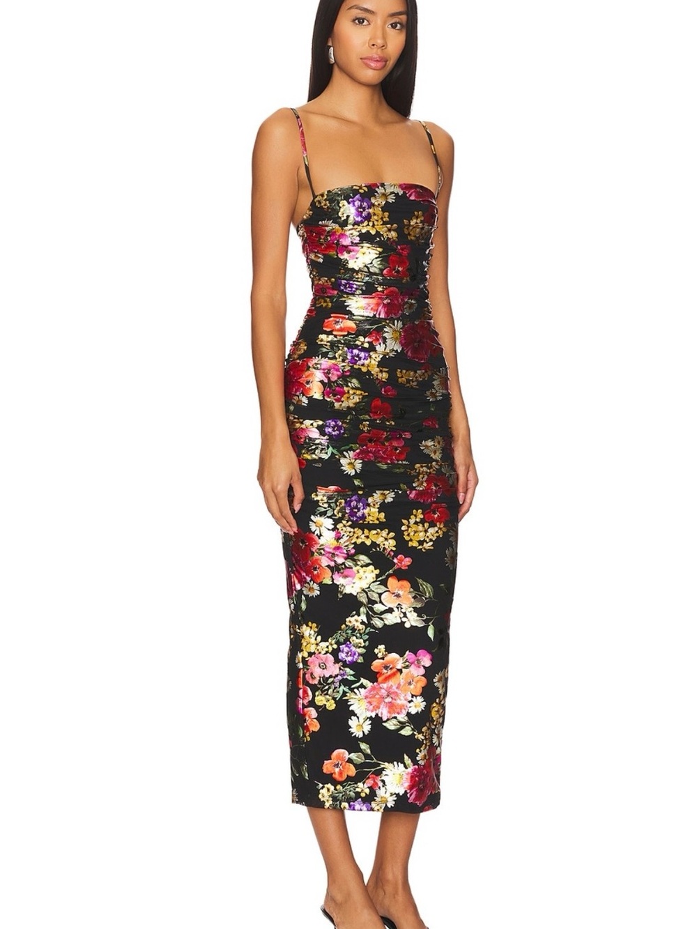 Revolve Electric Midi Dress in Black + Floral - Picture 2 of 7